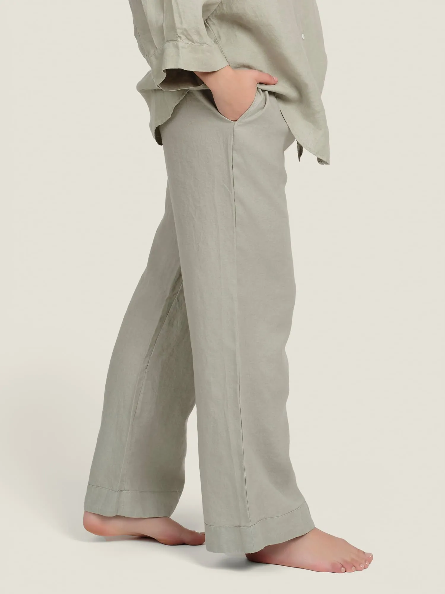 100% Linen pants in Sage