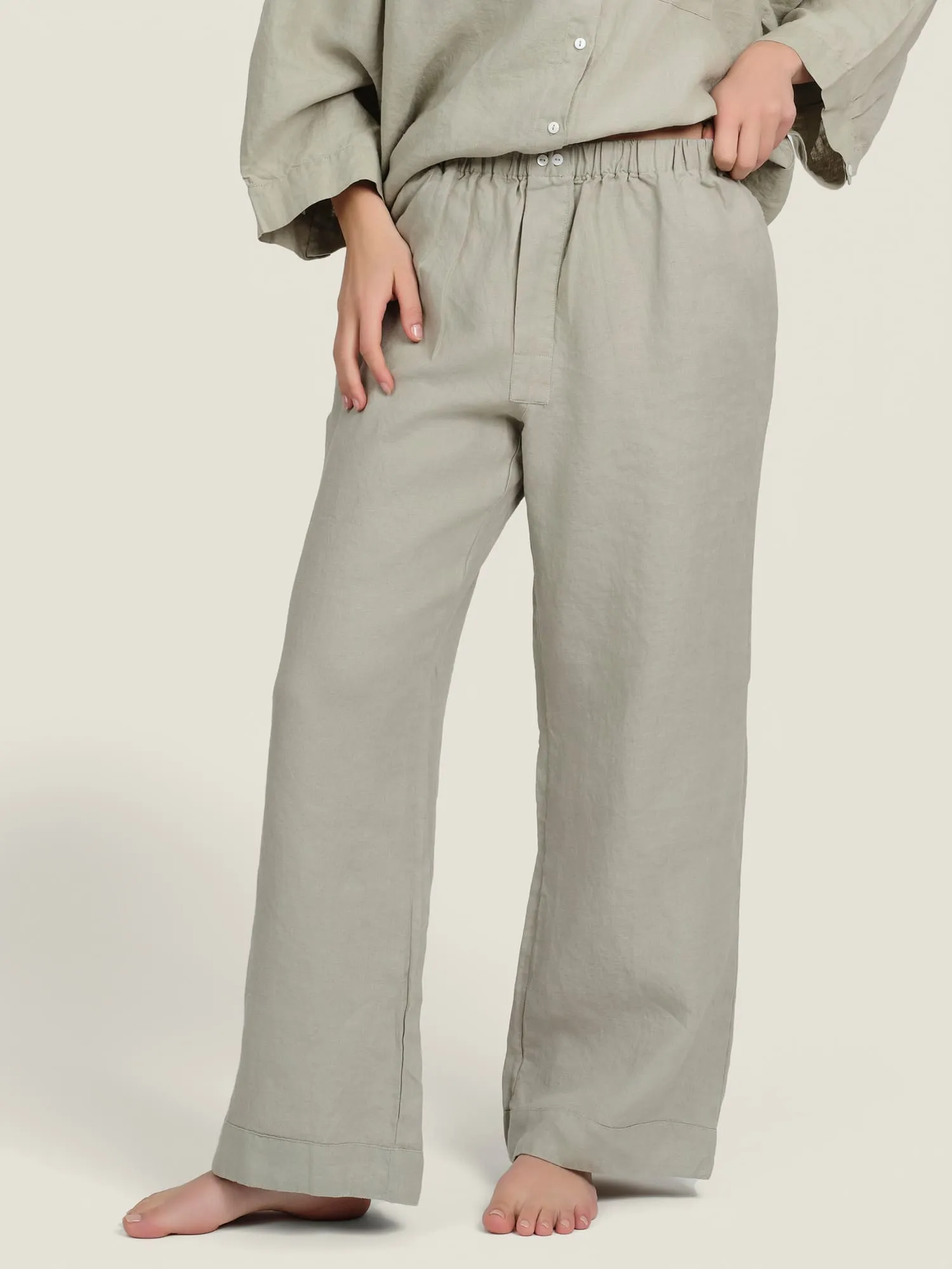 100% Linen pants in Sage