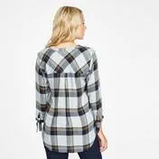 3/4 Sleeve Twill Check Top