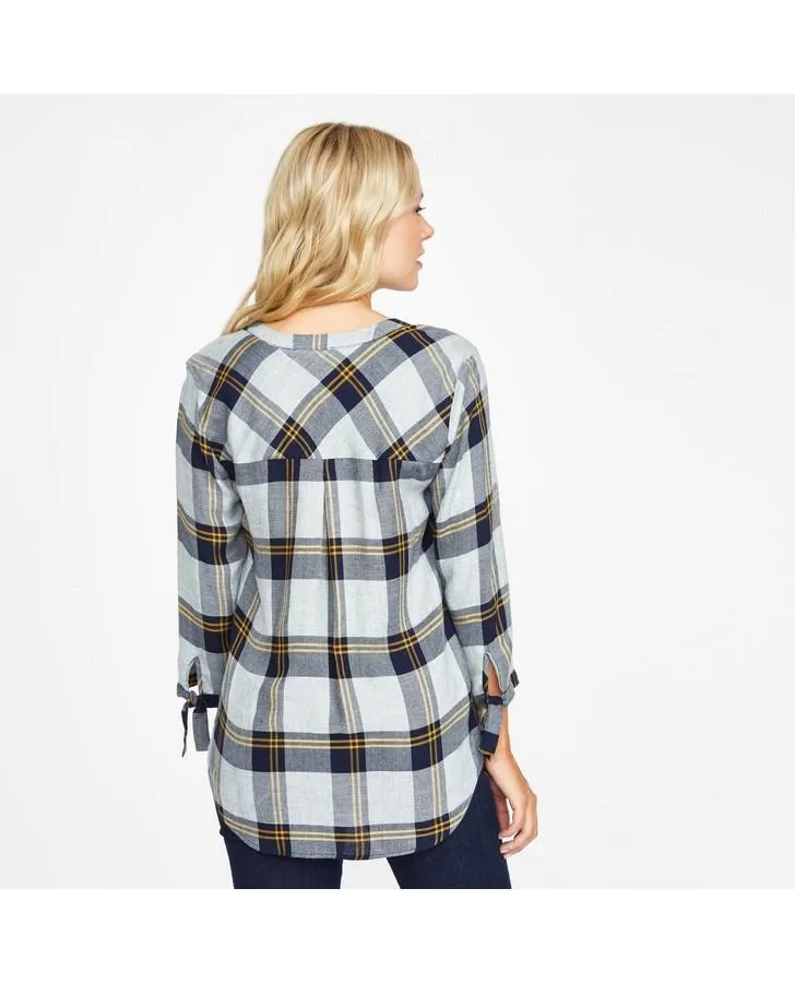 3/4 Sleeve Twill Check Top