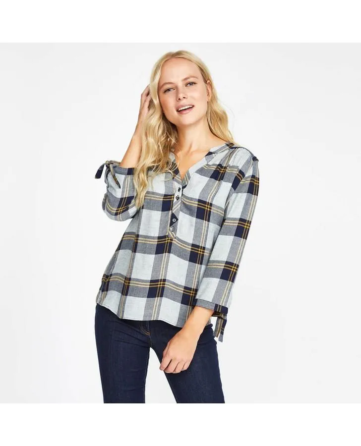 3/4 Sleeve Twill Check Top