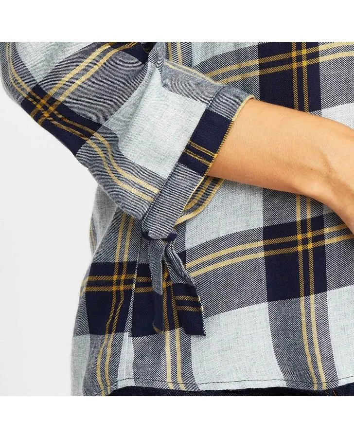 3/4 Sleeve Twill Check Top