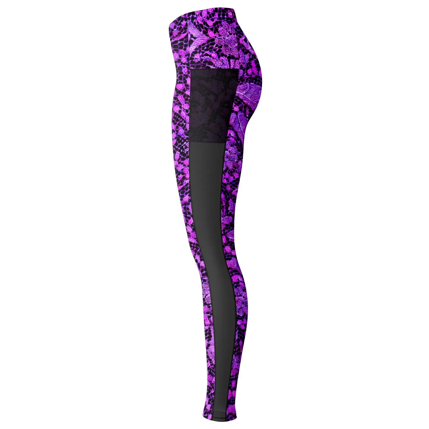 Black and Purple Lace Mesh Pocket Leggings