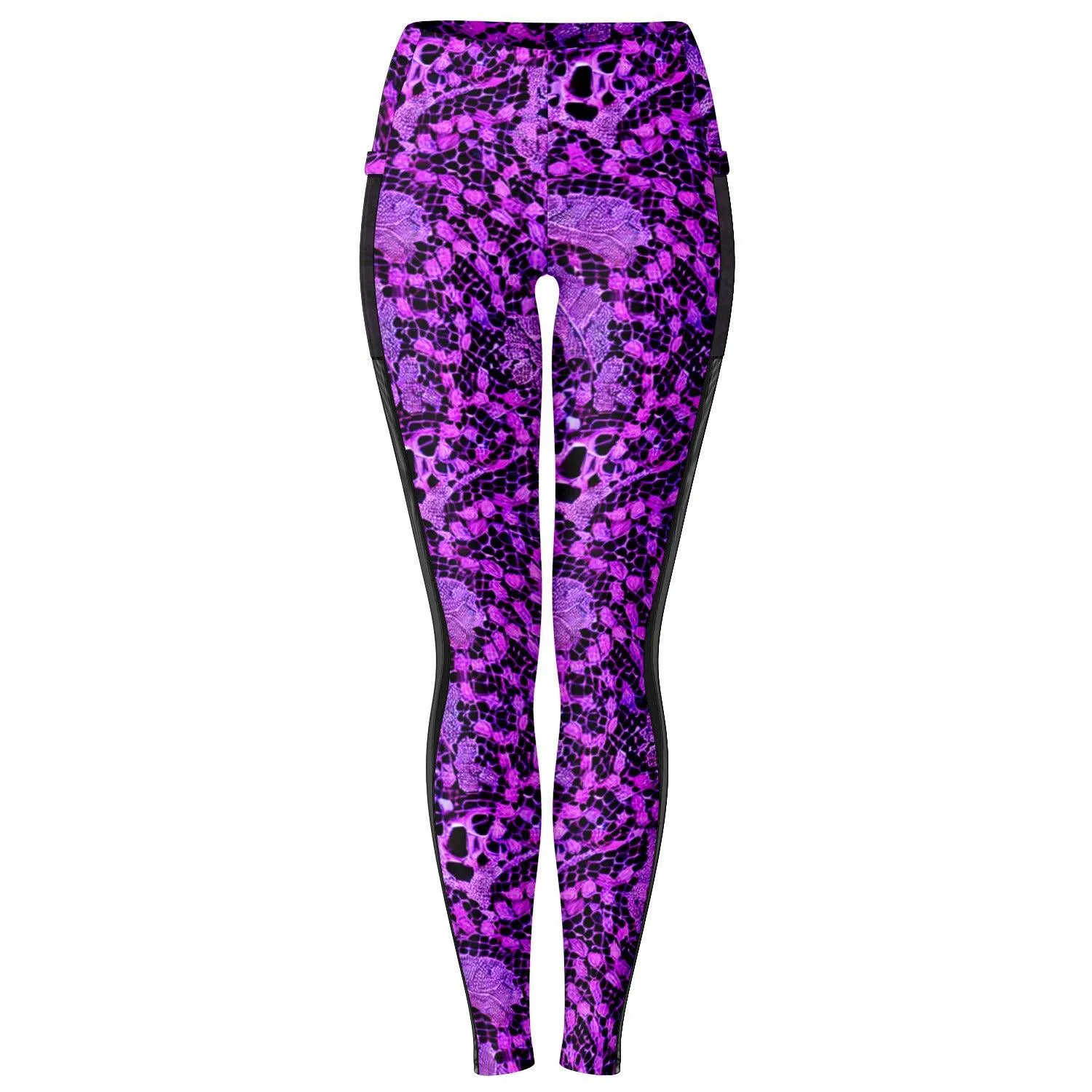 Black and Purple Lace Mesh Pocket Leggings