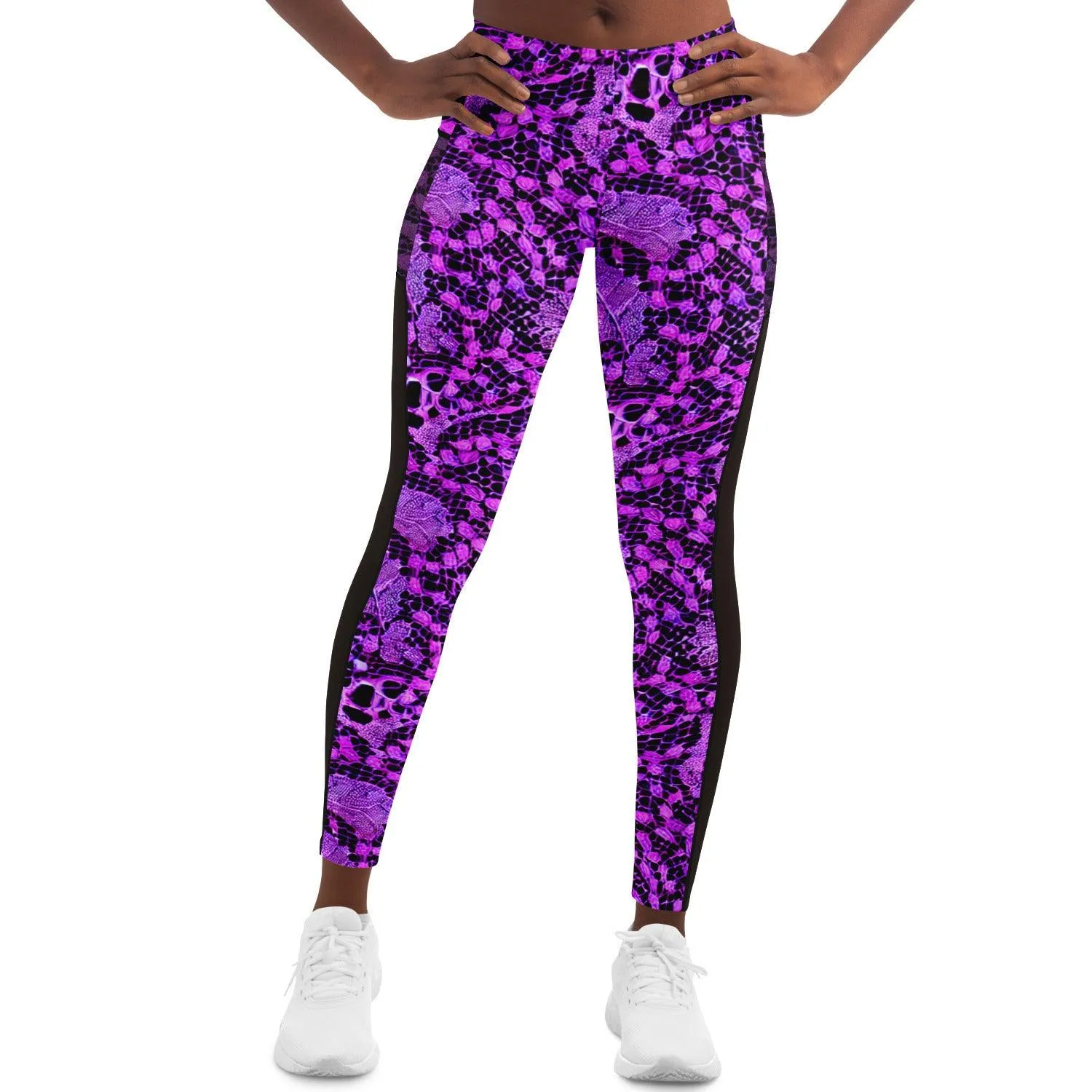 Black and Purple Lace Mesh Pocket Leggings