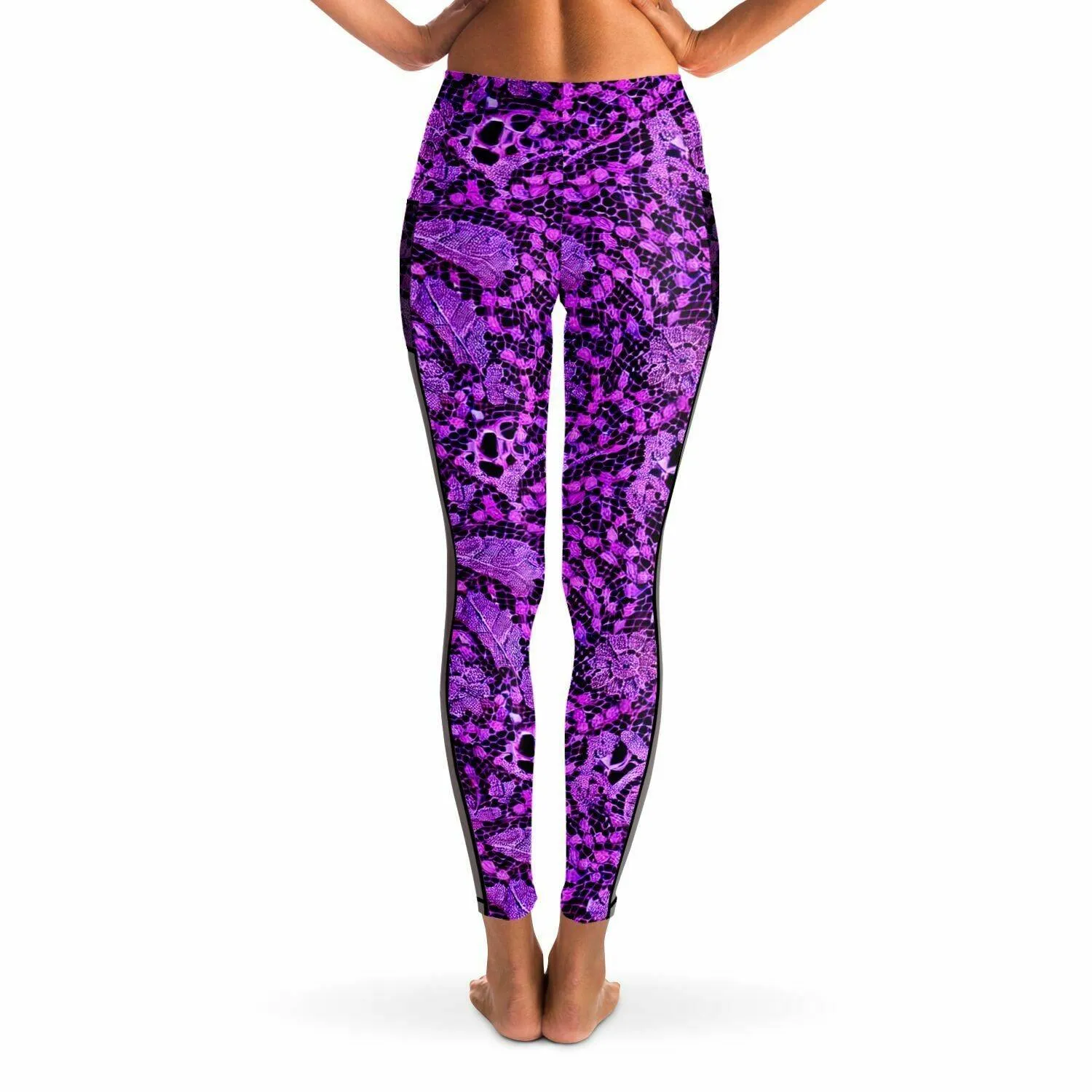 Black and Purple Lace Mesh Pocket Leggings