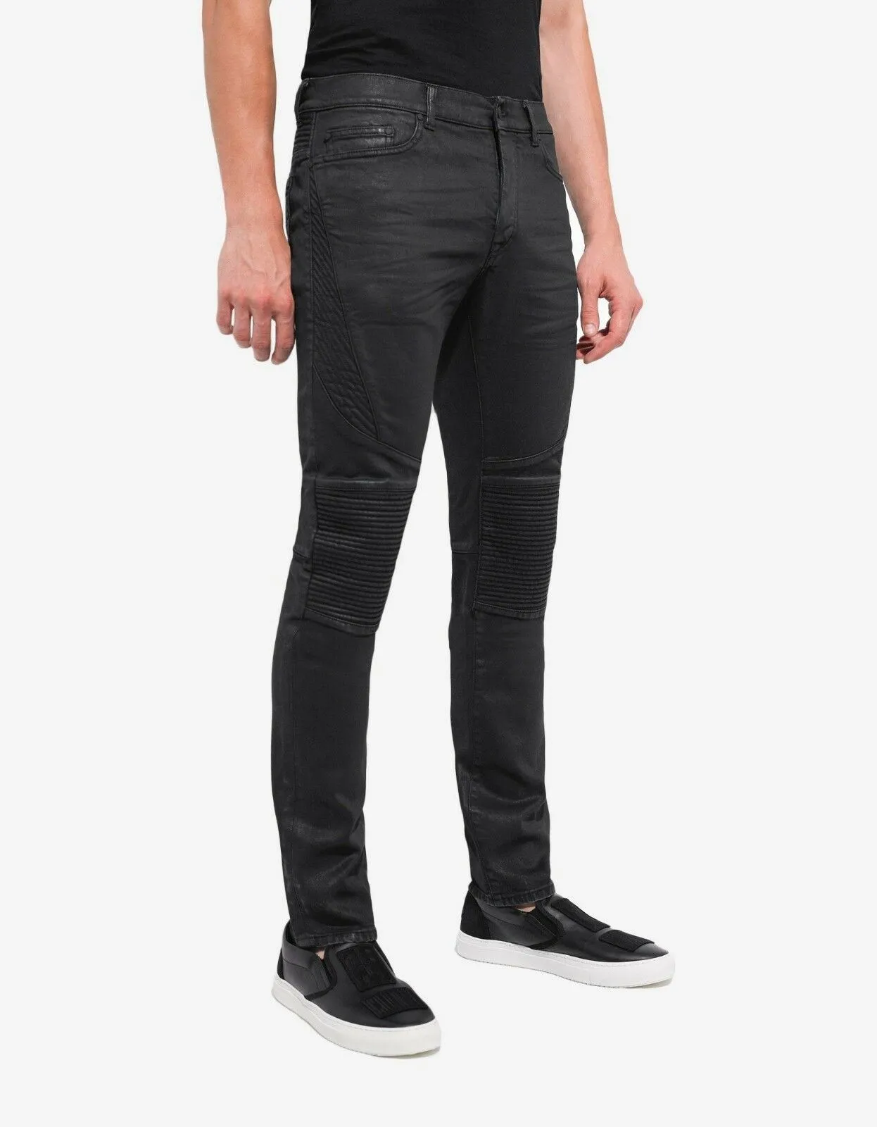 Black Biker Slim Fit Overdye Jeans