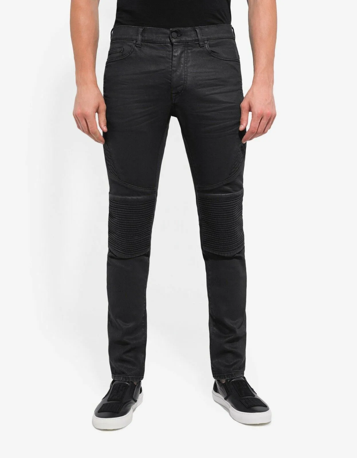 Black Biker Slim Fit Overdye Jeans