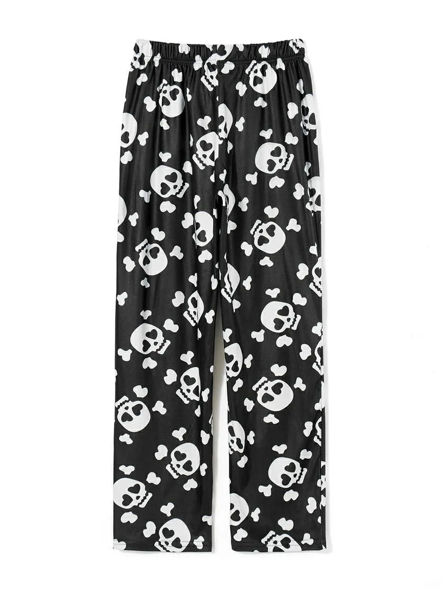 Casual Loose Fitting Skull Print Pajama Pants