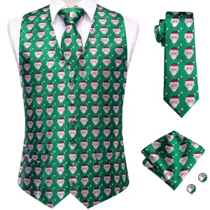 Christmas Green Snowmen Men's Vest Hanky Cufflinks Tie Set