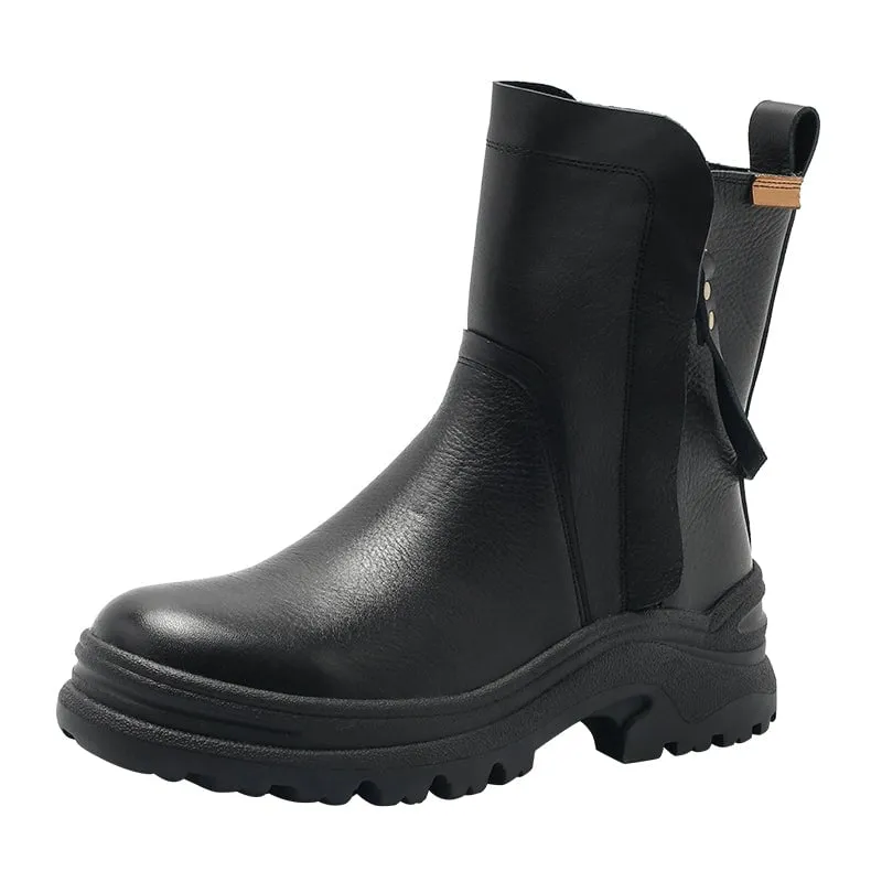 Dwarves Leather Short Boots Snow Boots Have Fleece Lined for Cold Winter in Black/Brown/Coffee