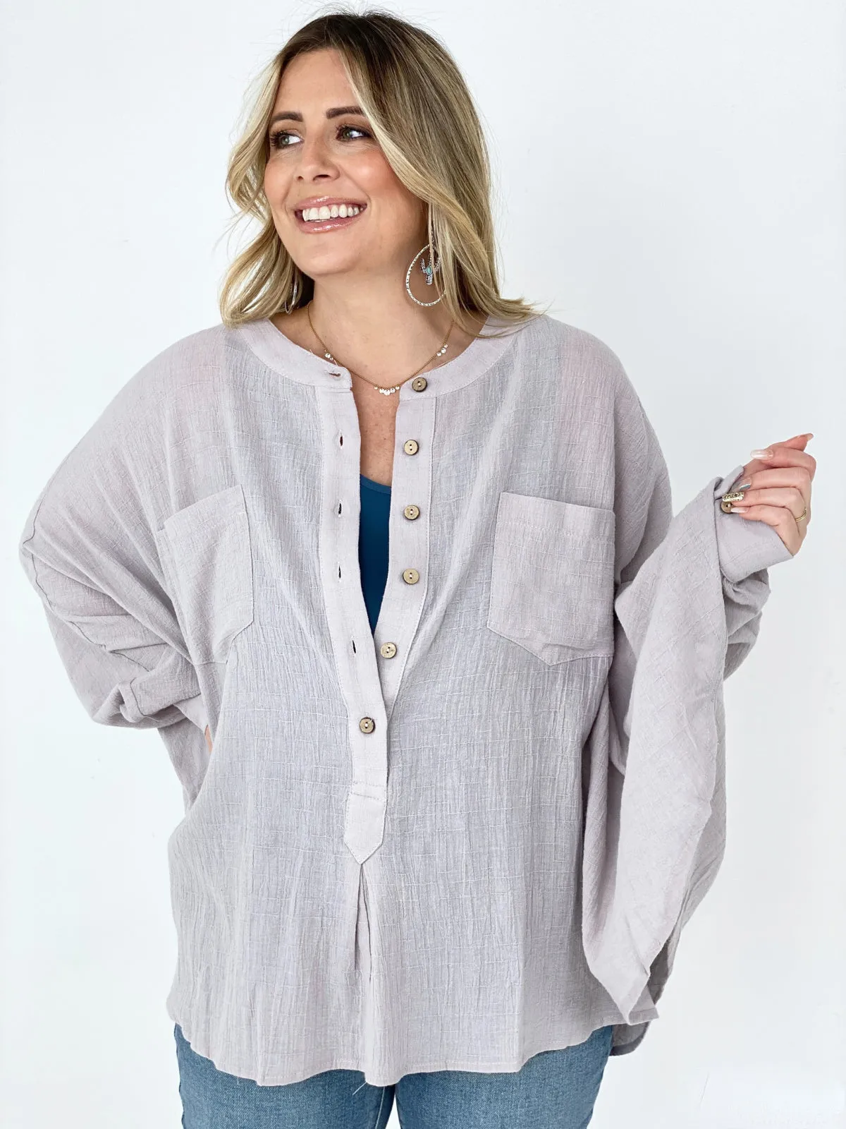 Easel Textured Cotton Linen Oversized Top - Ships from The US