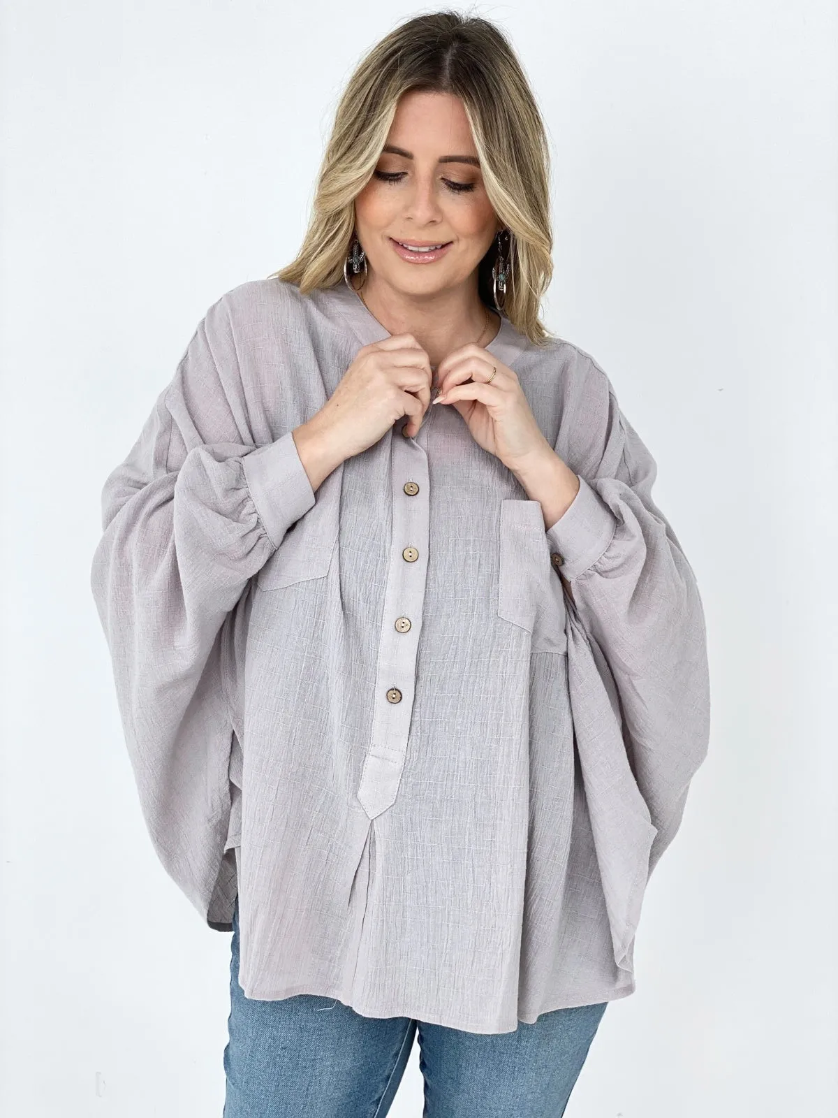 Easel Textured Cotton Linen Oversized Top - Ships from The US