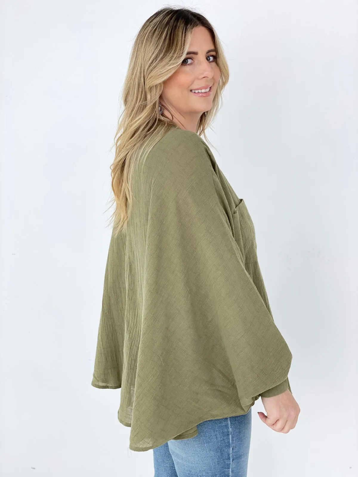 Easel Textured Cotton Linen Oversized Top - Ships from The US