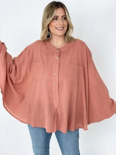 Easel Textured Cotton Linen Oversized Top - Ships from The US