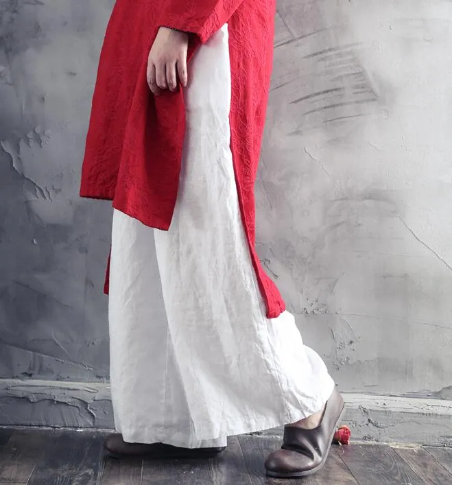 Elastic Waist Belt Linen Wide Leg Thin Women Casual Pants YM97235