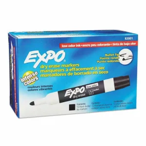 Expo - Low Odor Dry Erase Markers, Black, Bullet Tip - 12 Ct