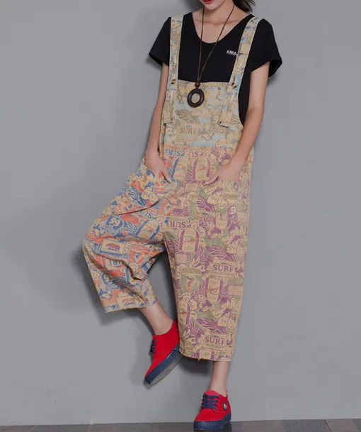 Floral Loose Denim Casual Spring Denim Overall Women Jumpsuits  QYCQ28