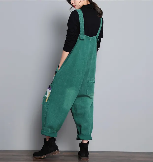 Green Denim Casual Spring Denim Overall Women Jumpsuits QY08