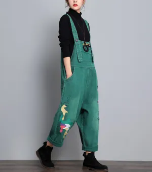 Green Denim Casual Spring Denim Overall Women Jumpsuits QY08