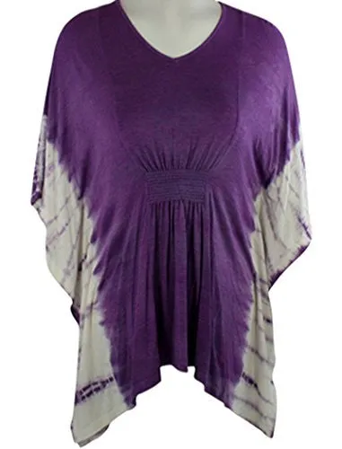 Gypsy Daisy - Purple Flutter, V-Neck Poncho Top with Tie Dye Geometric Designs