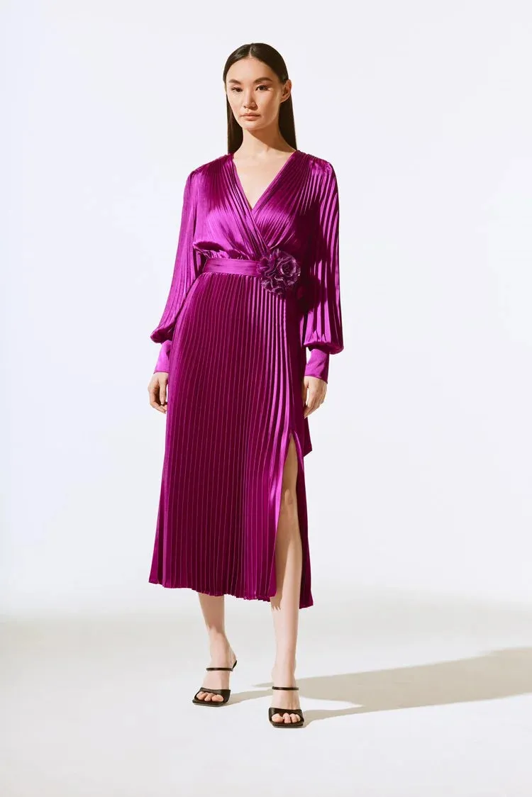 Joseph Ribkoff Satin Pleated Midi Dress