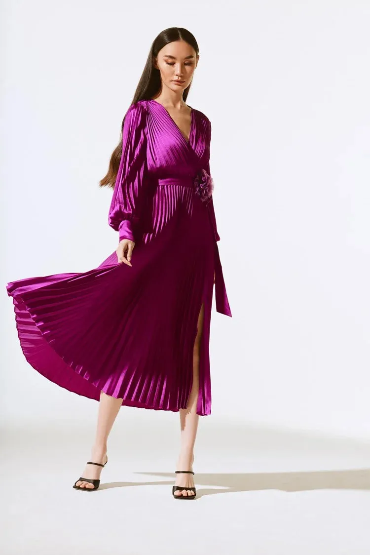 Joseph Ribkoff Satin Pleated Midi Dress