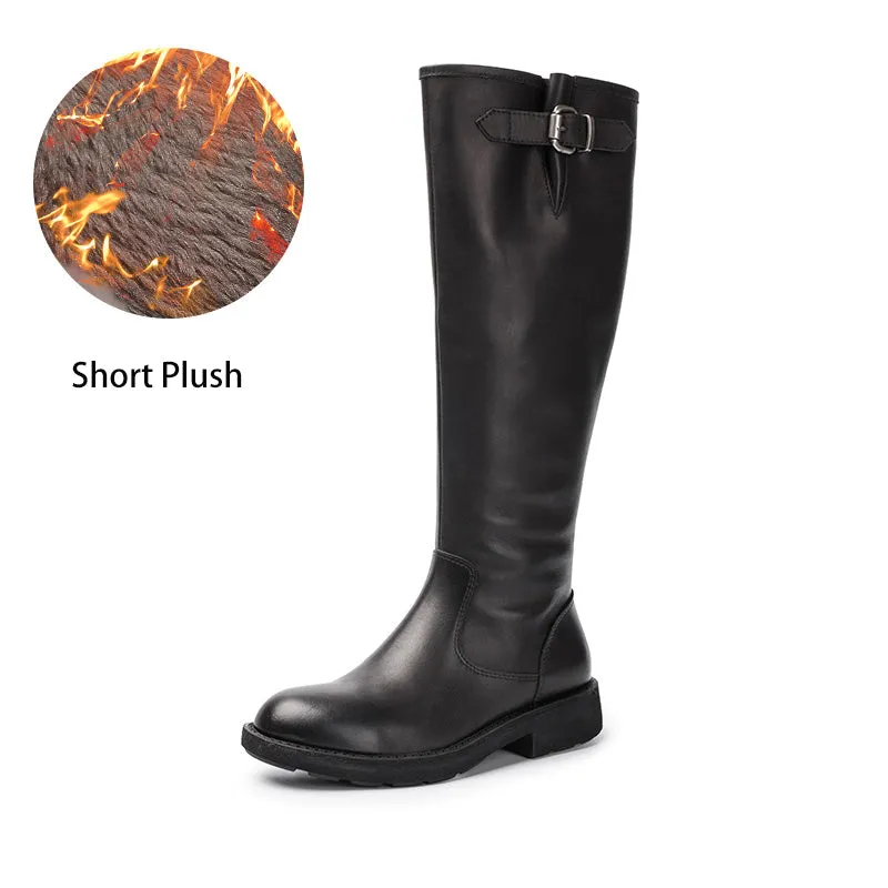 Leather Knee High Boots Side Zip Riding Boots in Black - Saddle Boots