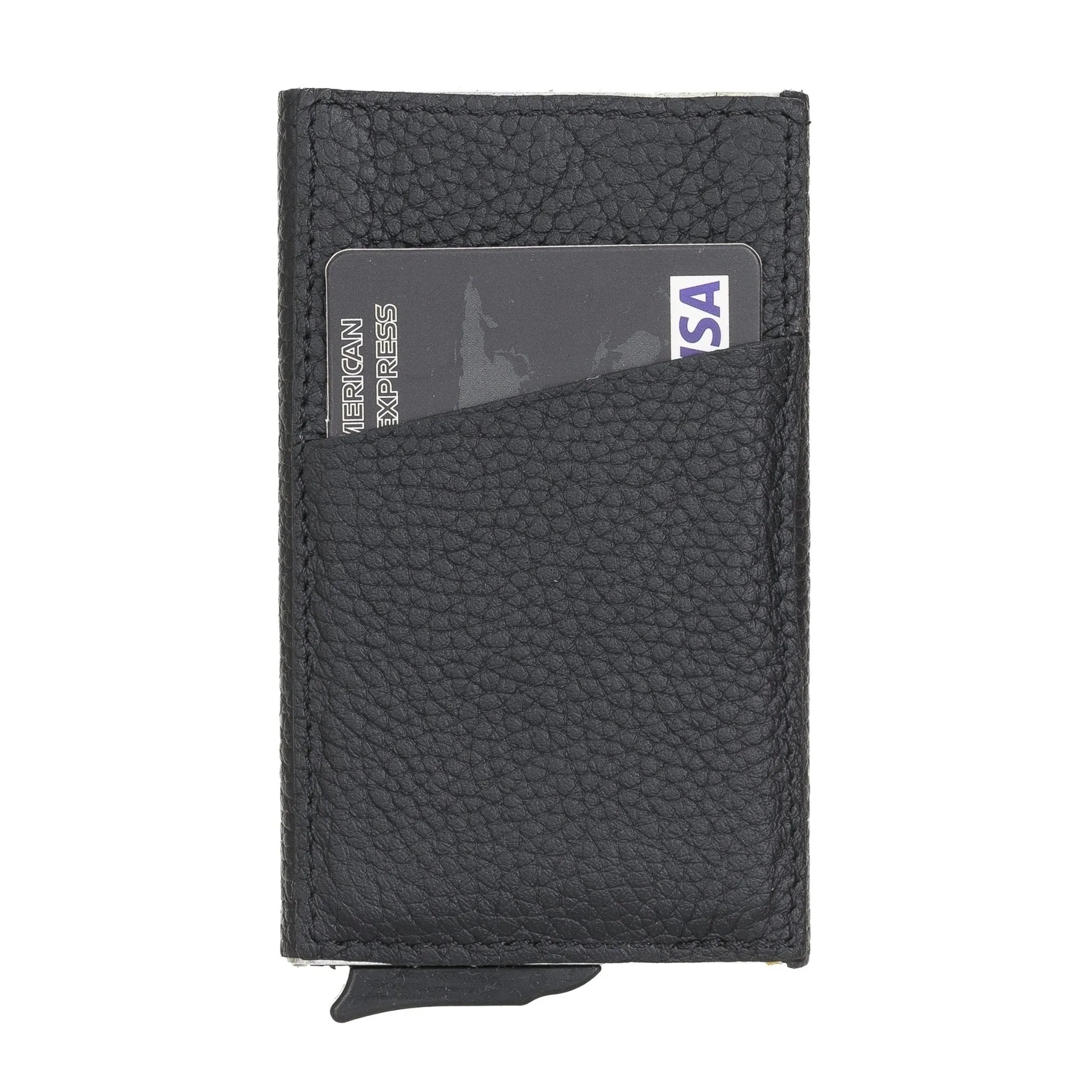 Leather Mechanical Pop Up Card Holder With RFID