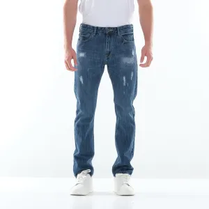 LEE MENS STRAIGHT SLIM DENIM PANTS IN BLUE DAMAGE