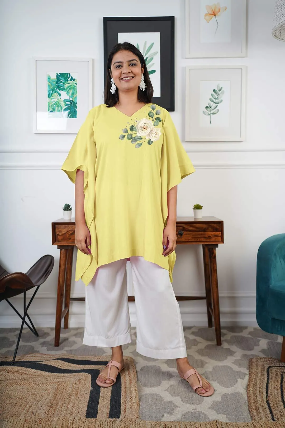 Lemon Rayon Kurti & MilkyWhite Palazzo - Nimra