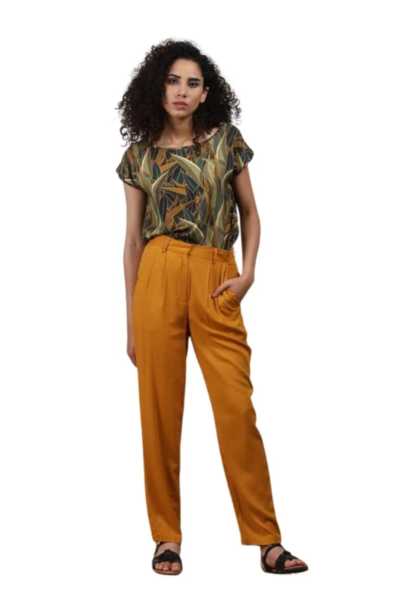 Lina Ecovero Mustard Pleated Suit Pants