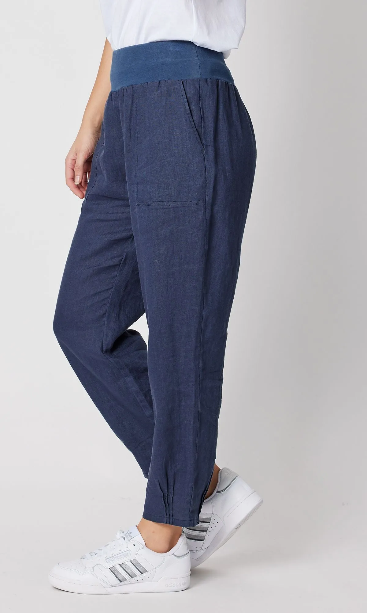 Linen Pant Jersey Waist Marine