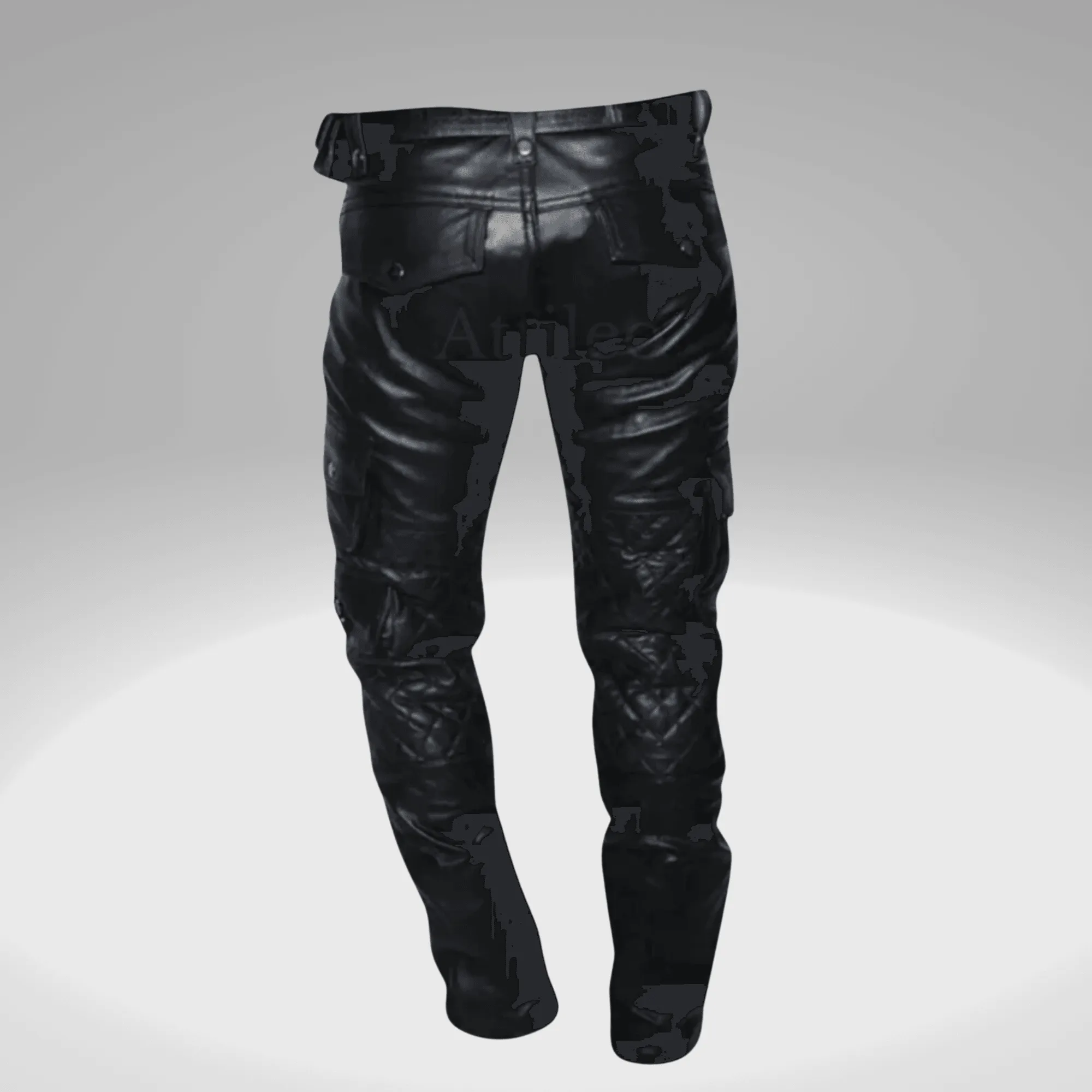 Mens Black Leather Long Sleeve Shirt with Leather Cargo Pants