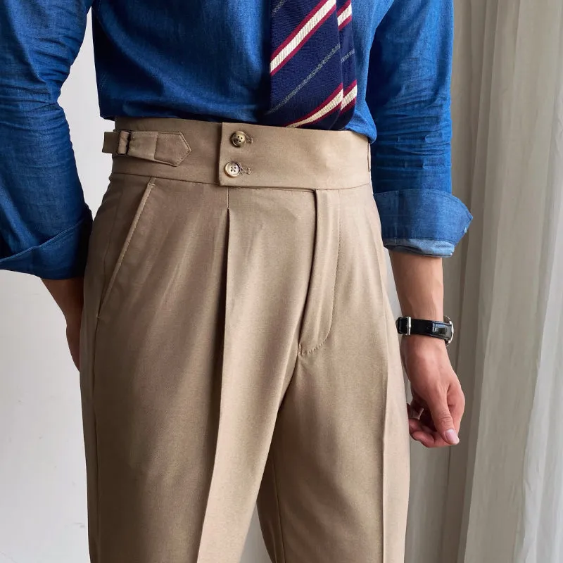 Men's British High Waist Pants Straight Leg Casual Non-Iron Business Trousers