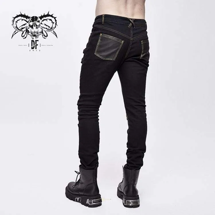 Men's Punk Cross Rivets Faux Leather Pants