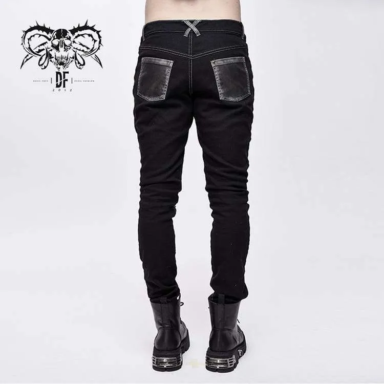 Men's Punk Cross Rivets Faux Leather Pants