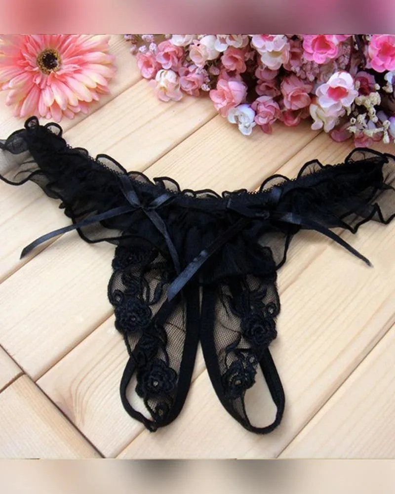 Mesh Lace Splicing Bow Low Waist Panties