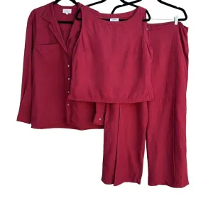 Neiman Marcus Women's Red Silk Linen Shirt Sleeveless Top High Waist Pants 3 Set