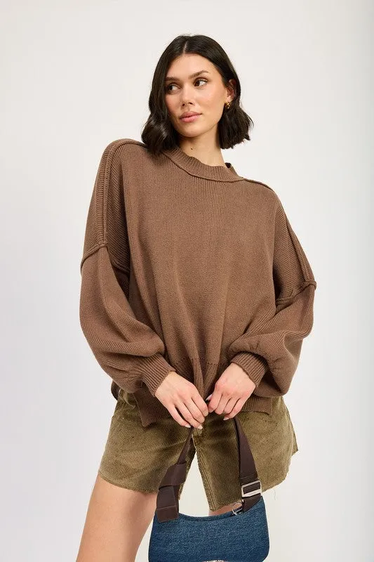 Oversized Long Sleeved Side Slit Sweater