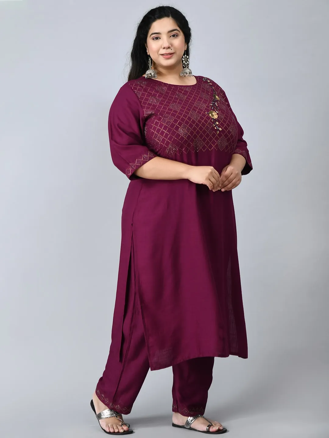 Plus Size Orchid Wine Kurta Pant Set