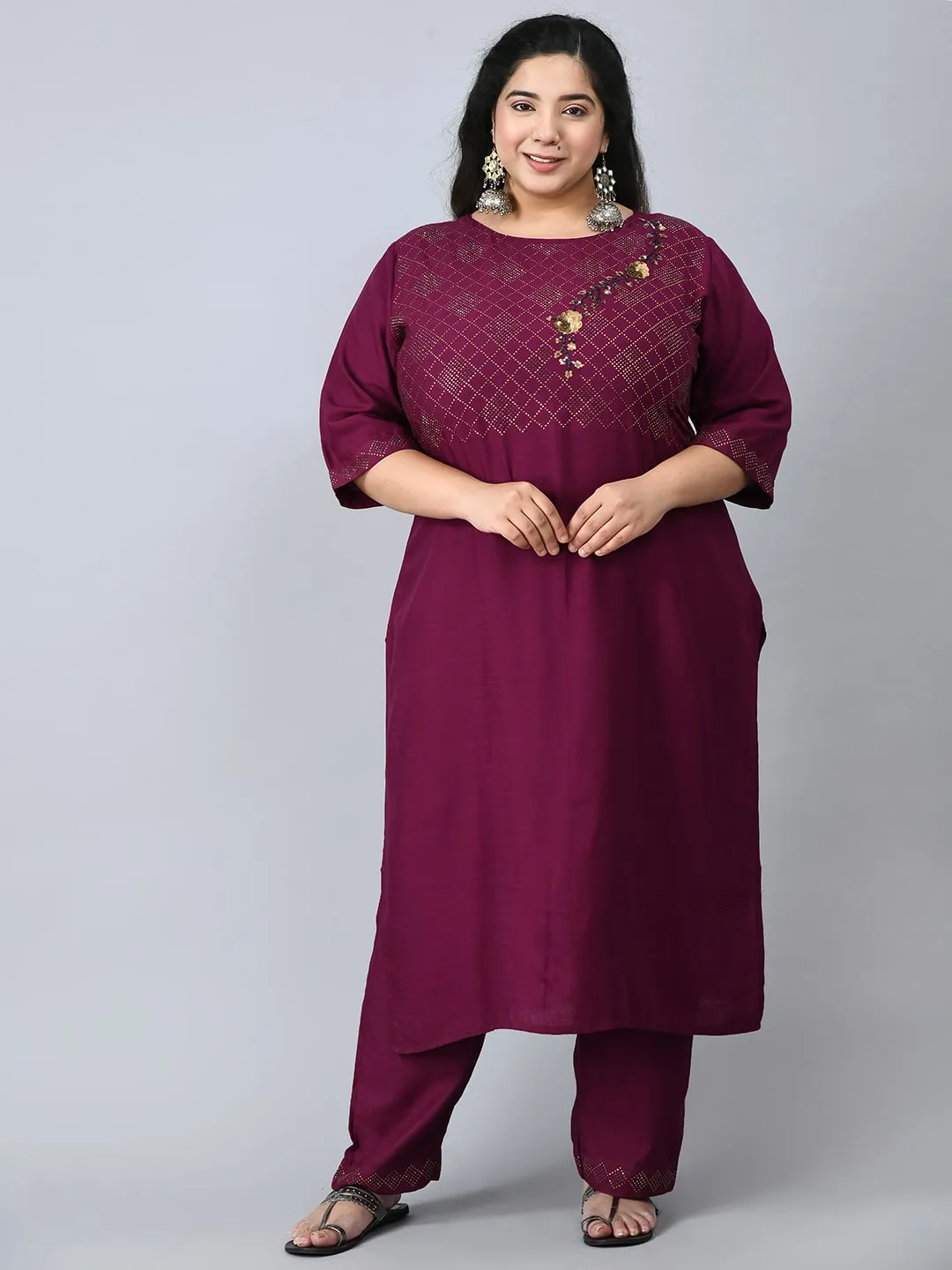 Plus Size Orchid Wine Kurta Pant Set