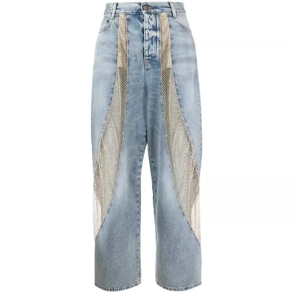 Pre Order:  Hollow Out Sheer High Waisted Denim Pants