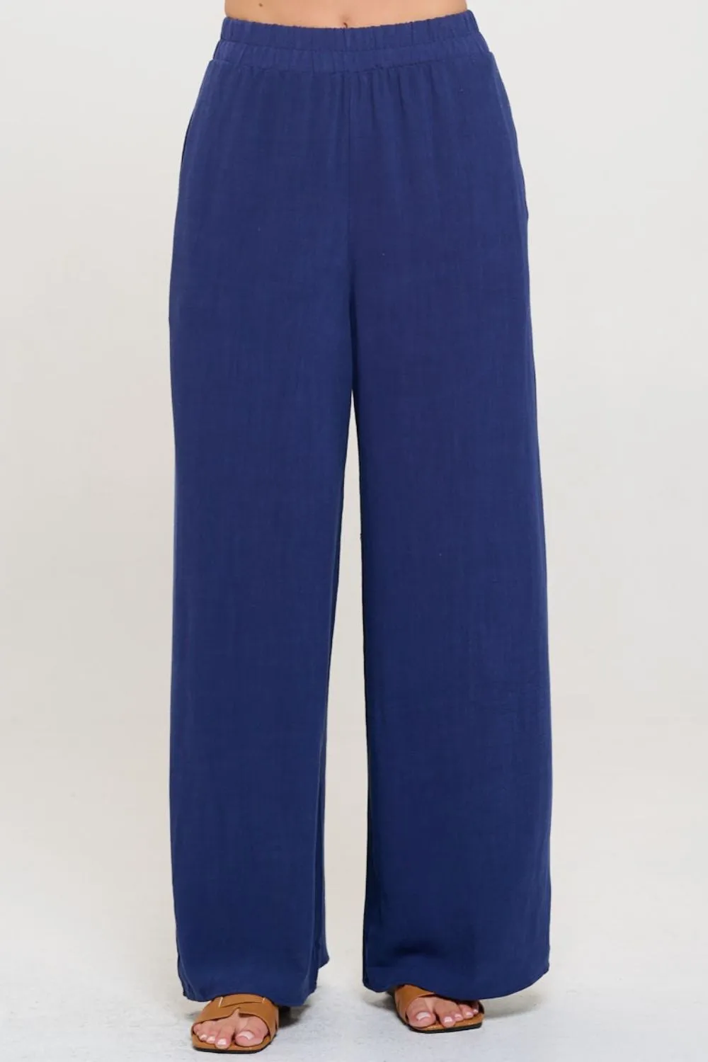 RENEE C Linen Wide Leg Pants with Pockets