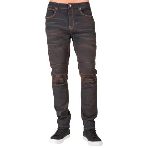 Slim Tapered Leg Premium Knit Denim Moto Jeans Copper Tainted Wash