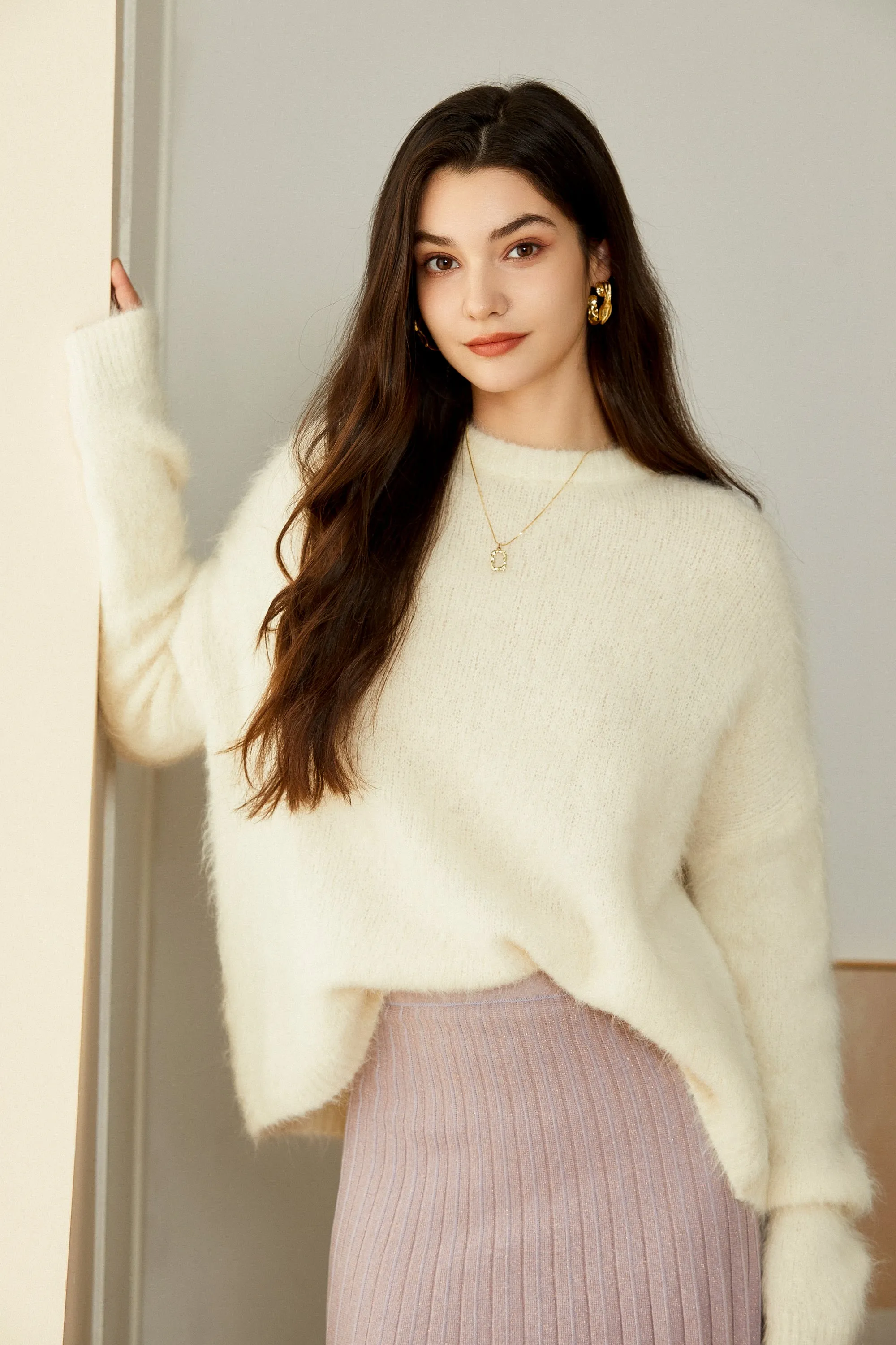 Sylphide | Oceane White Furry Alpaca Sweater