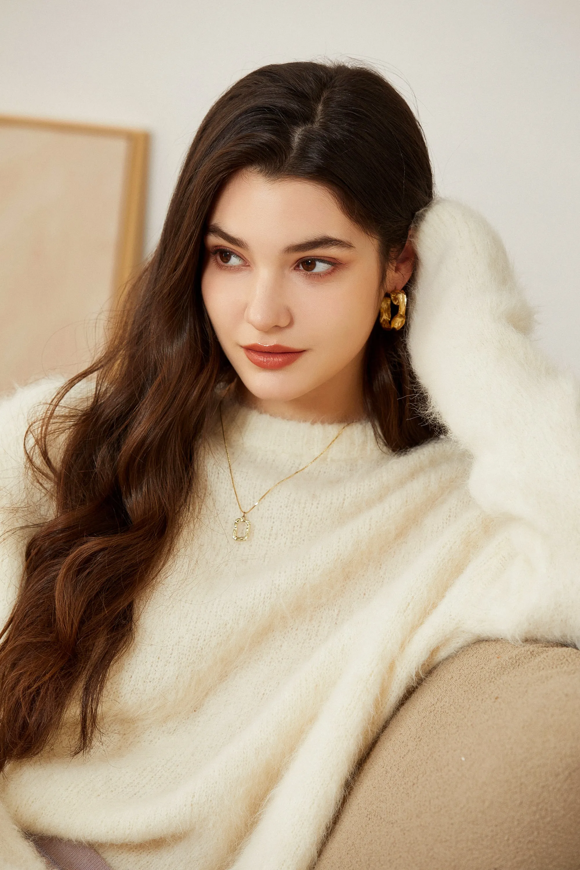 Sylphide | Oceane White Furry Alpaca Sweater