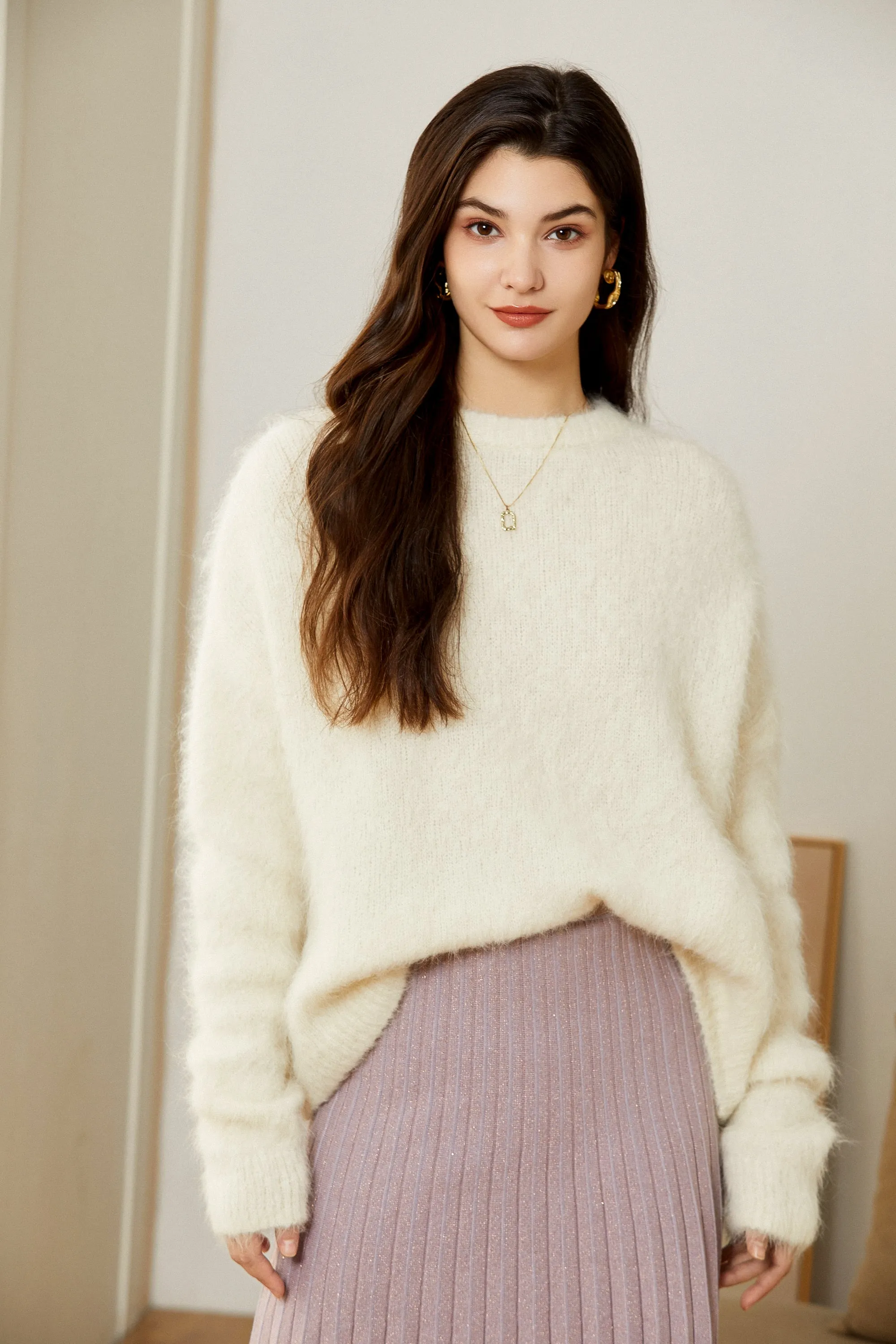 Sylphide | Oceane White Furry Alpaca Sweater