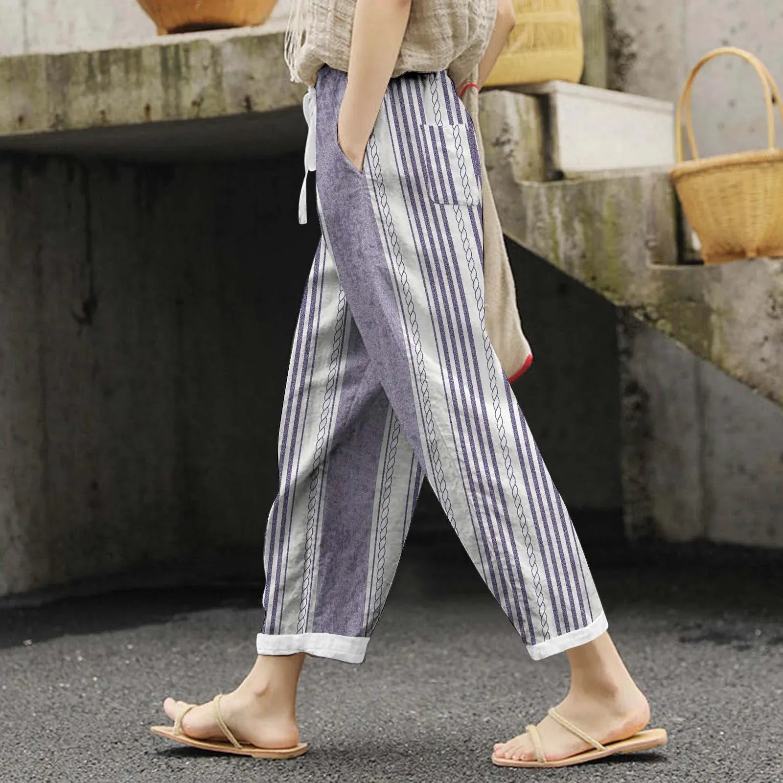 Vintage Vacation Casual Mid Ethnic Female Fresh Comfortable Summer Pants