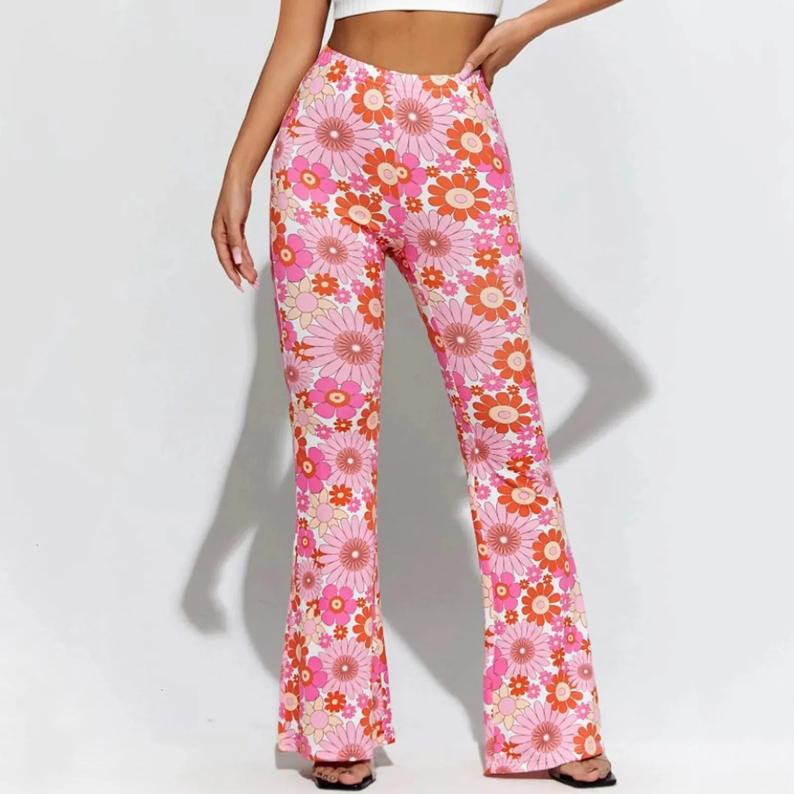 Waist Floral Print Flare Female Casual Comfortable Thin High Pants